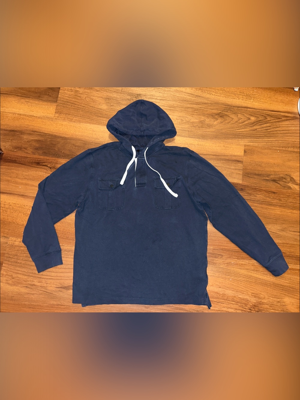 Brooks Brothers 346 100% Cotton Navy Hooded Sweater Hoodie Pocket Chest L